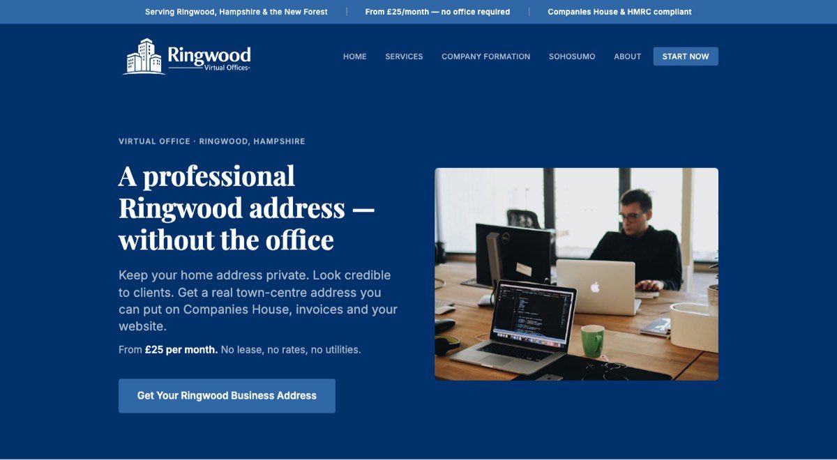 The Ringwood Virtual Offices website, built by Soho Sumo